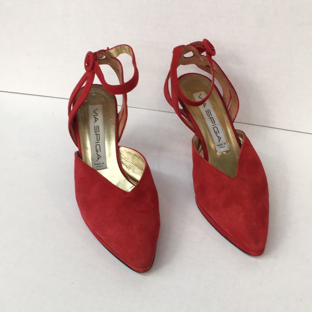 Via Spiga leather suede ankle strap heels.
